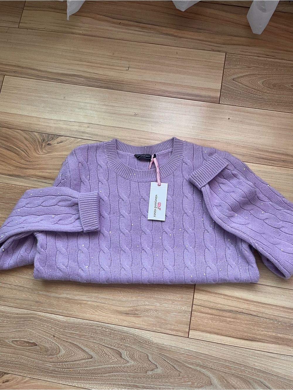 NEW Vineyard Vines Womens Small Sea Grape Sequin Cable Crew 80% Cashmere Sweater
